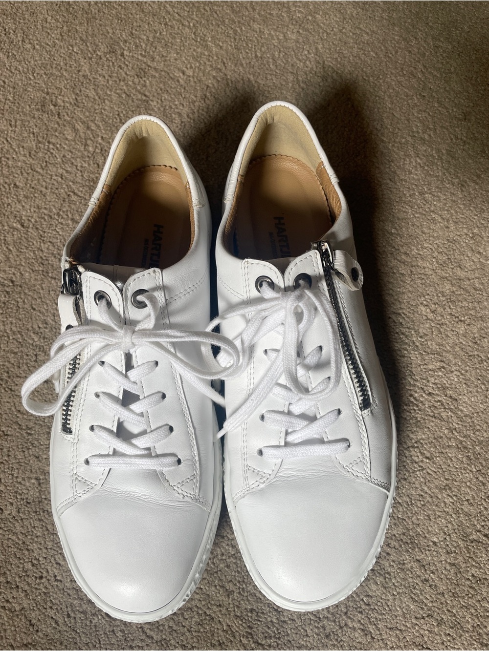 White Leather Women's Lace-Up Sneakers with Side Zip